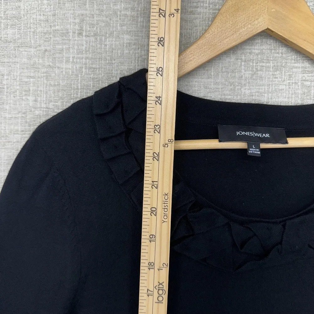 Jones Wear Sweater Womens Large Black Ruffle Neck Knit Pullover Long Sleeve - Picture 11 of 11
